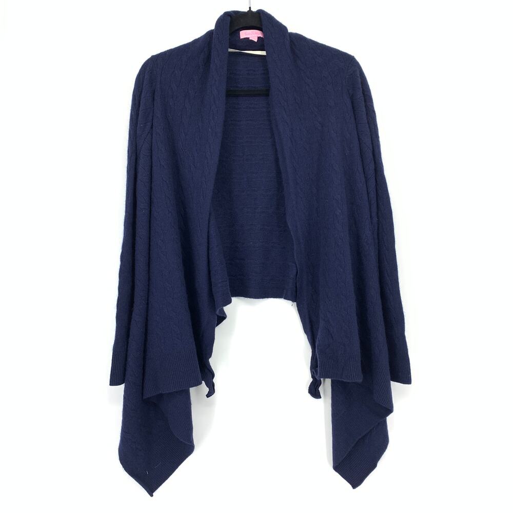 Lilly Pulitzer Waterfall Open Front Cashmere Cardigan Sweater Womens L/XL Navy